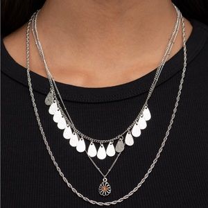 NEW Vintage 3 Tier Amber Diamond Rhinestone Silver Charm Necklace & Earrings